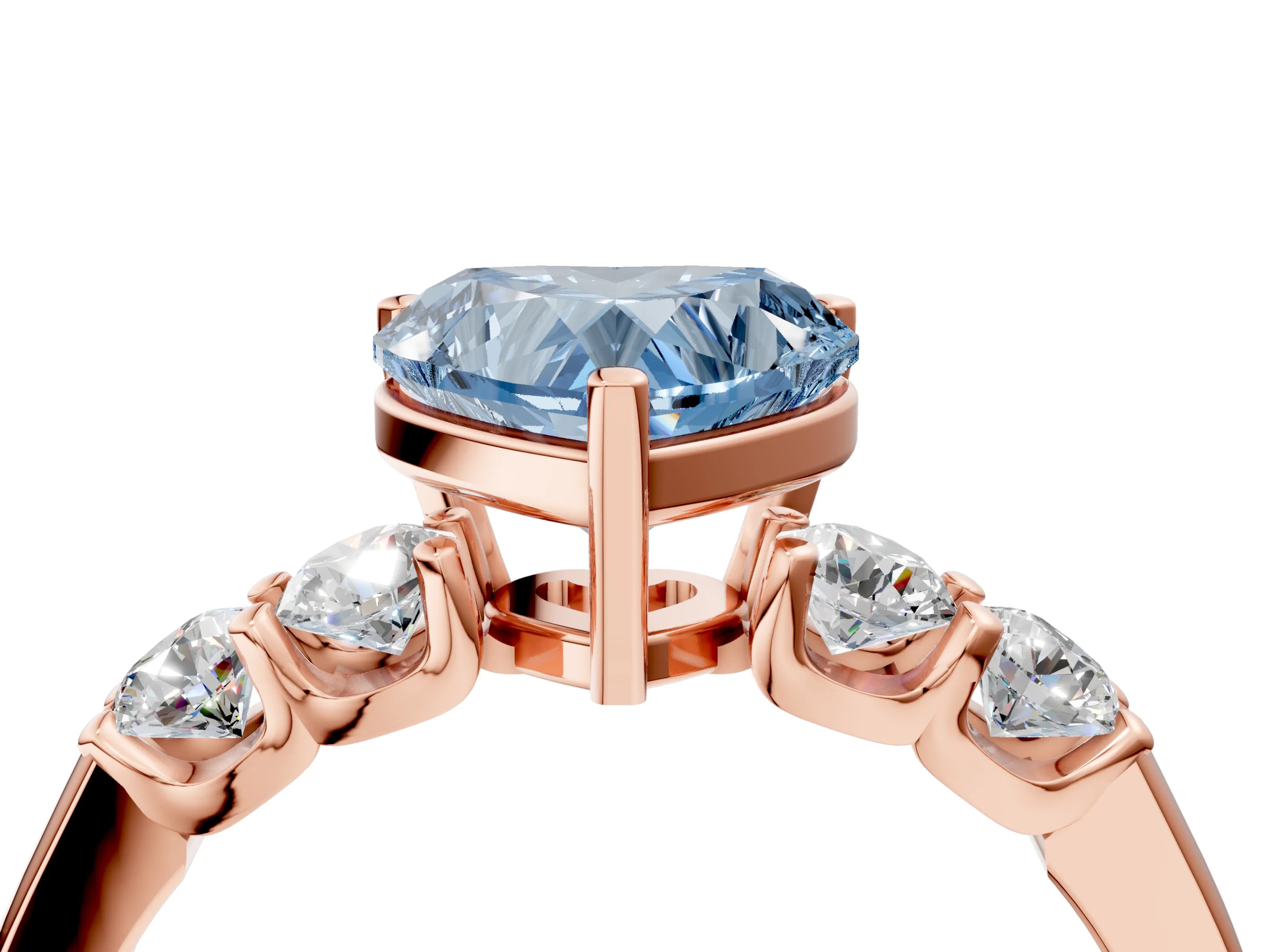 Rose gold Fancy Blue Heart Cut Brilliant Diamond Five-Stone Engagement Ring with Prong Setting on a Classic Band_7