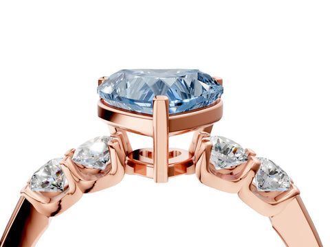 Rose gold Fancy Blue Heart Cut Brilliant Diamond Five-Stone Engagement Ring with Prong Setting on a Classic Band_7