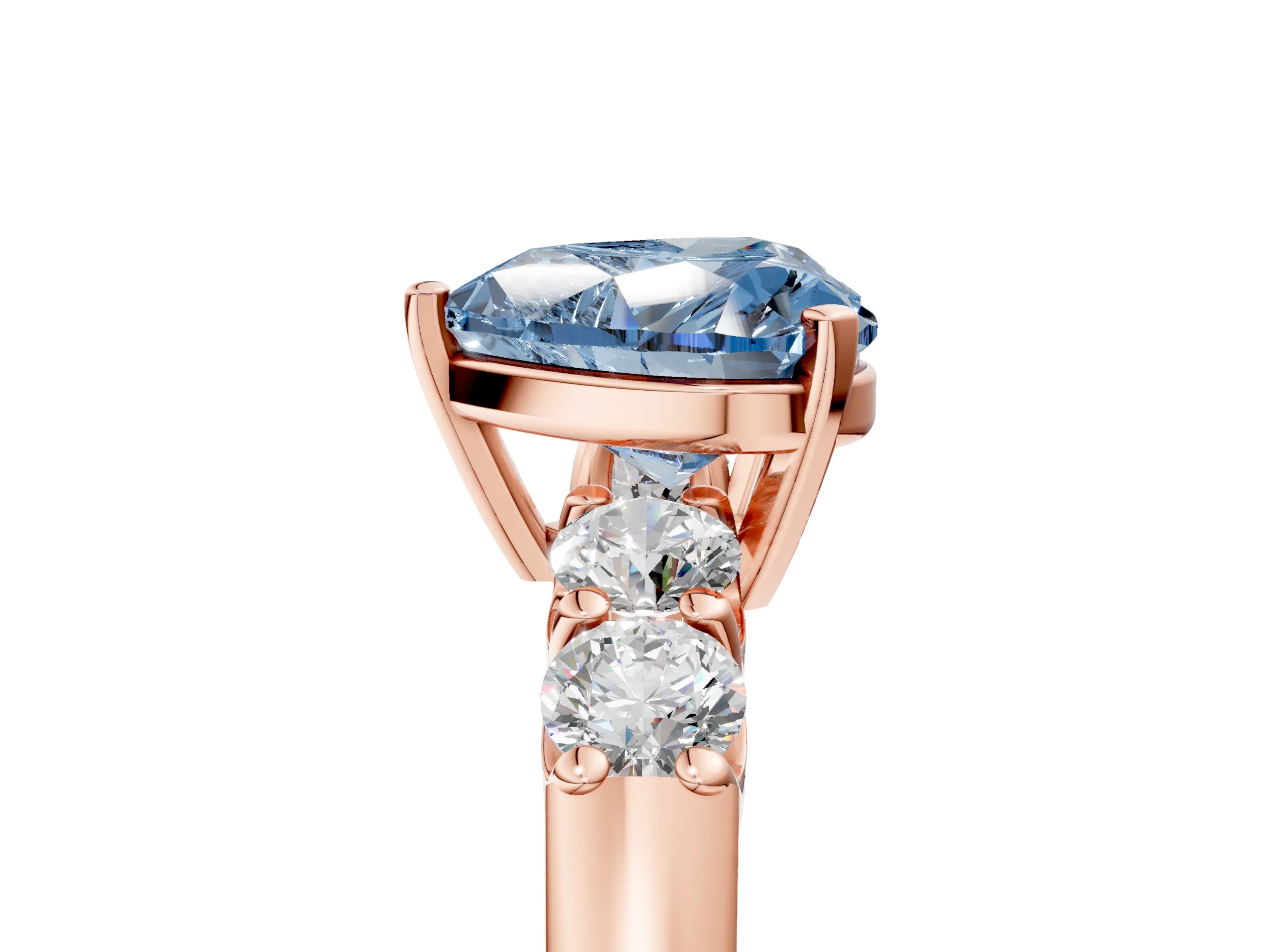 Rose gold Fancy Blue Heart Cut Brilliant Diamond Five-Stone Engagement Ring with Prong Setting on a Classic Band_8