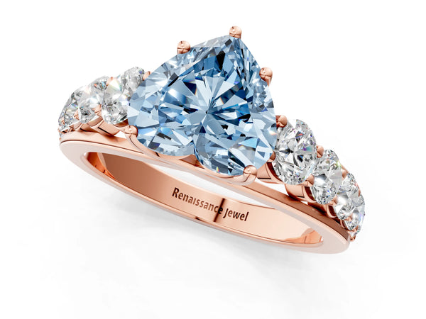 Rose gold Fancy Blue Heart Cut Brilliant Diamond Pavé Band with Six-Prong Setting