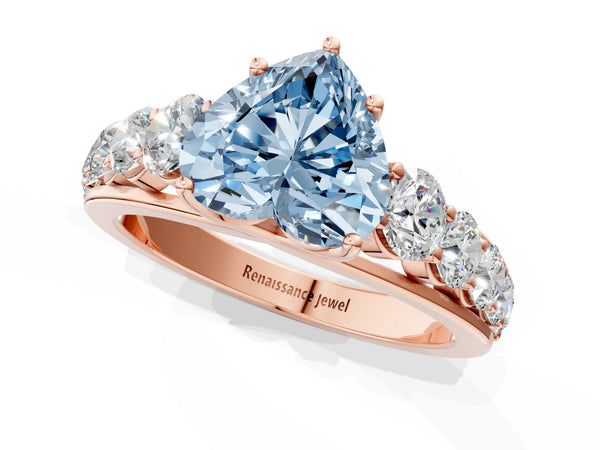 Rose gold Fancy Blue Heart Cut Brilliant Diamond Pavé Band with Six-Prong Setting
