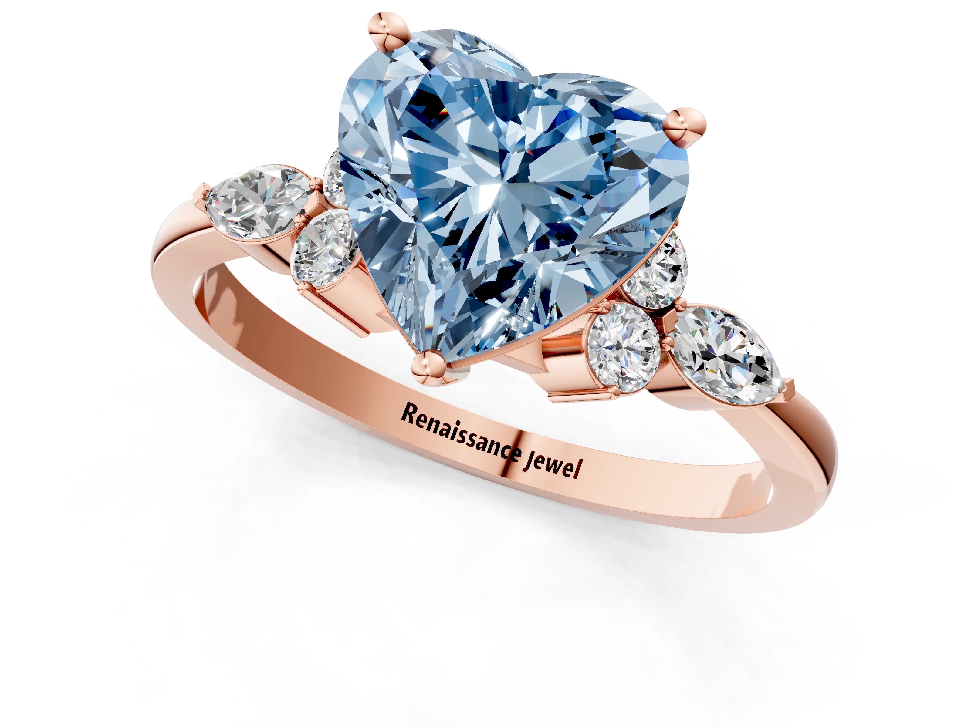 Rose gold Fancy Blue Heart Cut Brilliant Diamond Solitaire Ring with Pear Side Stones and Four-Prong Setting_4