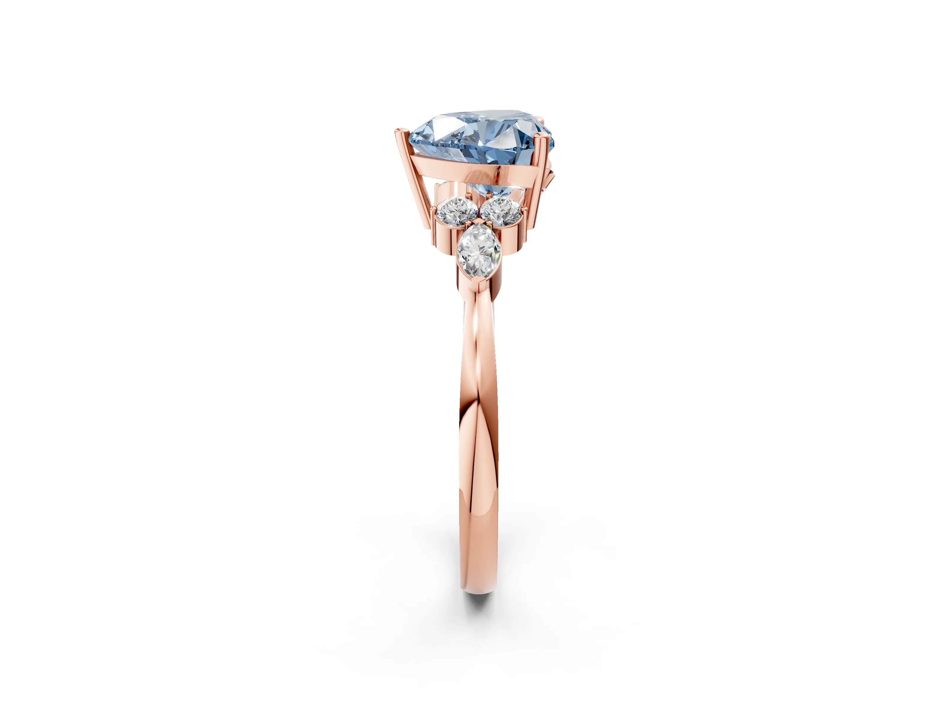 Rose gold Fancy Blue Heart Cut Brilliant Diamond Solitaire Ring with Pear Side Stones and Four-Prong Setting_5