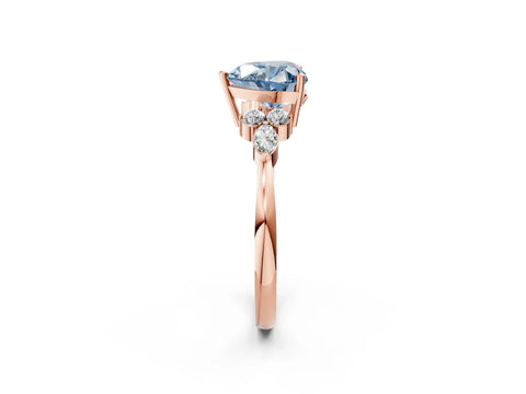Rose gold Fancy Blue Heart Cut Brilliant Diamond Solitaire Ring with Pear Side Stones and Four-Prong Setting_5
