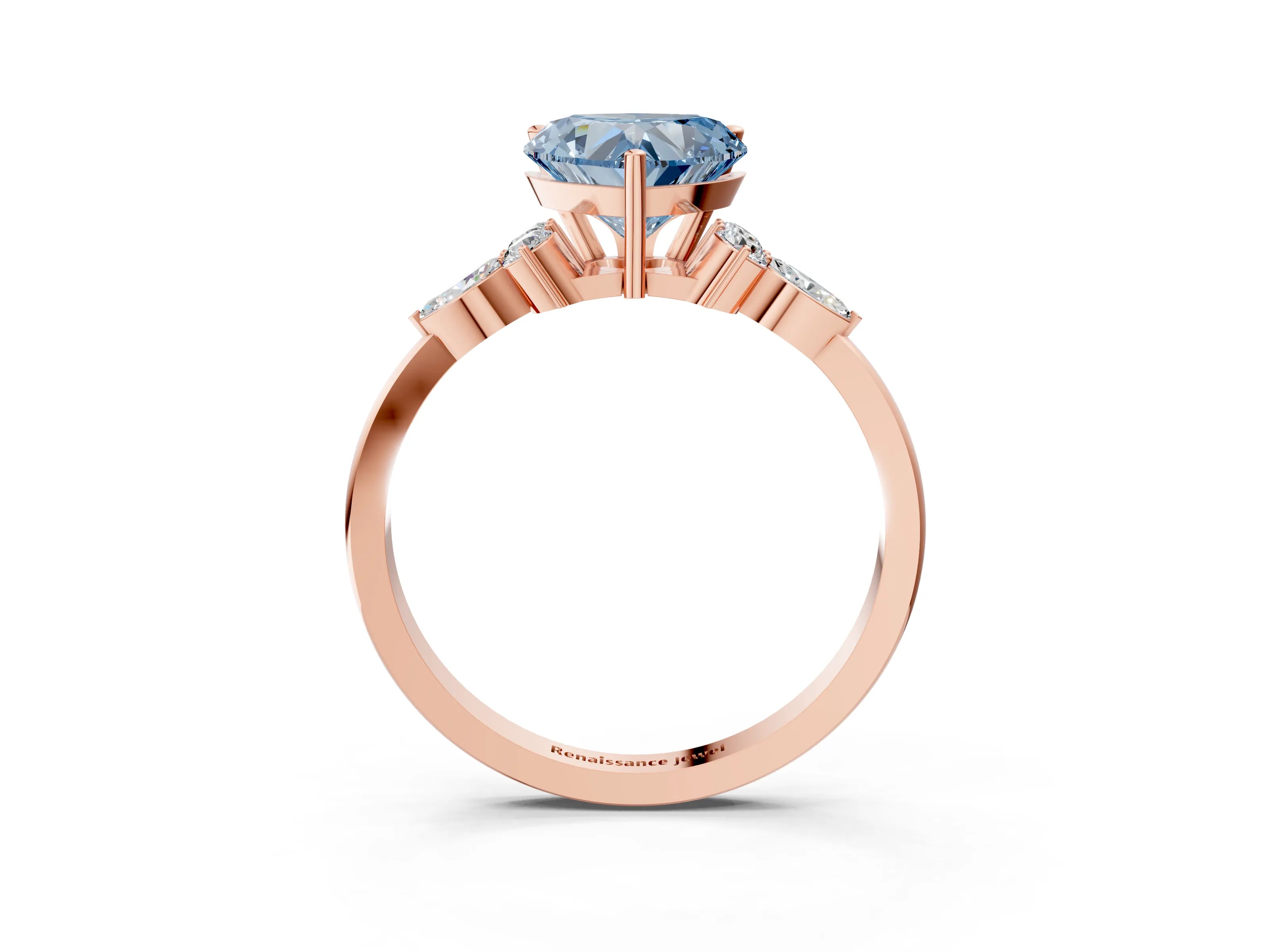 Rose gold Fancy Blue Heart Cut Brilliant Diamond Solitaire Ring with Pear Side Stones and Four-Prong Setting_6