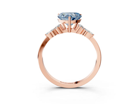Rose gold Fancy Blue Heart Cut Brilliant Diamond Solitaire Ring with Pear Side Stones and Four-Prong Setting_6