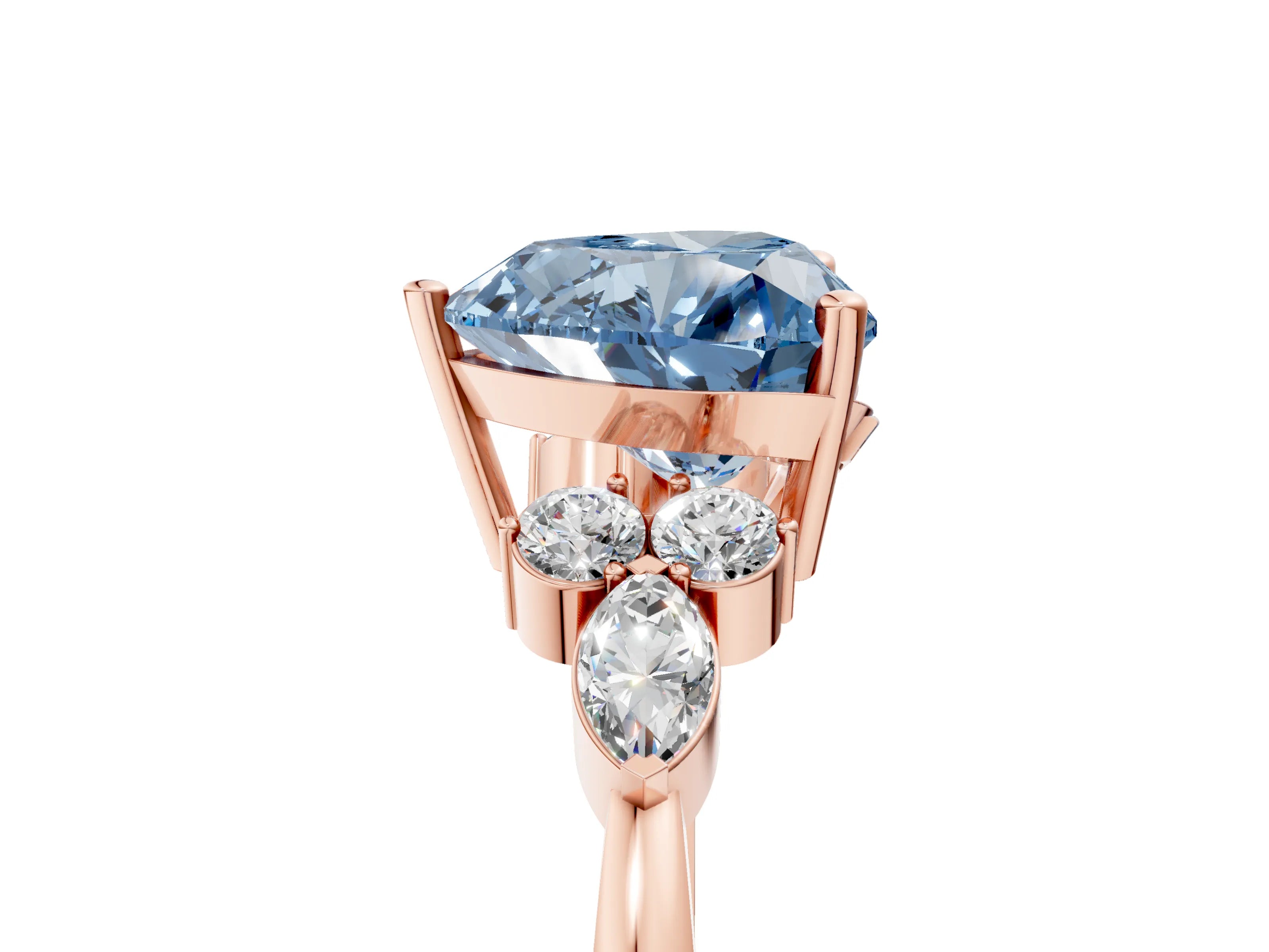Rose gold Fancy Blue Heart Cut Brilliant Diamond Solitaire Ring with Pear Side Stones and Four-Prong Setting_8