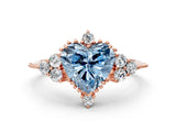 Rose gold Fancy Blue Heart Cut Brilliant Diamond with Cluster Setting on a Beaded Band and Four-Prong Setting_12