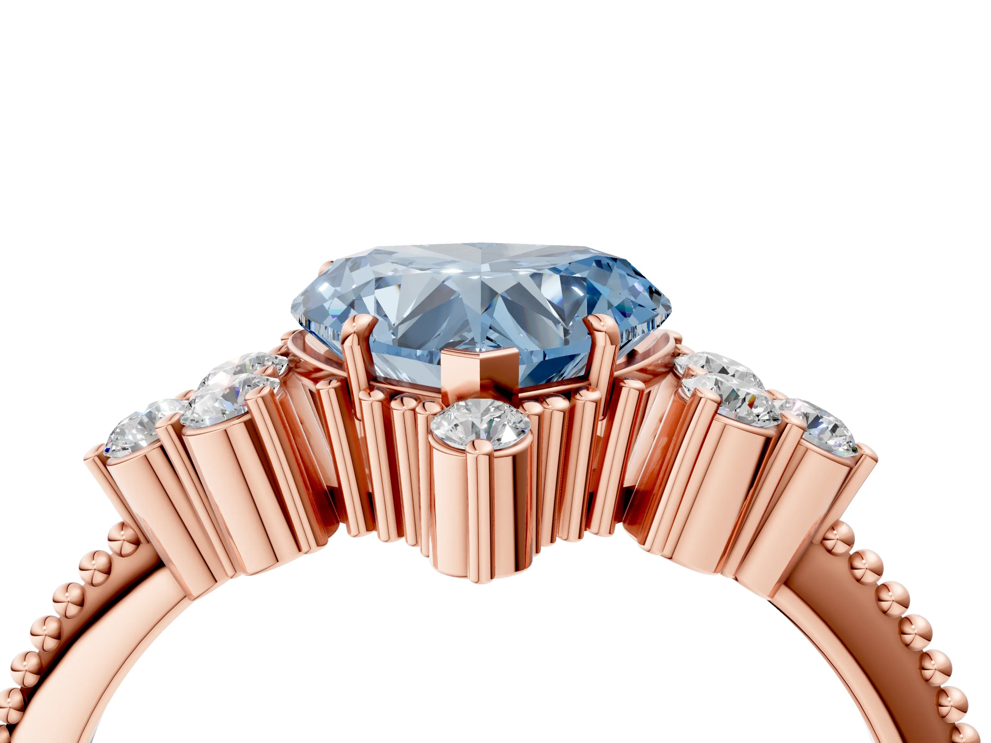 Rose gold Fancy Blue Heart Cut Brilliant Diamond with Cluster Setting on a Beaded Band and Four-Prong Setting_16