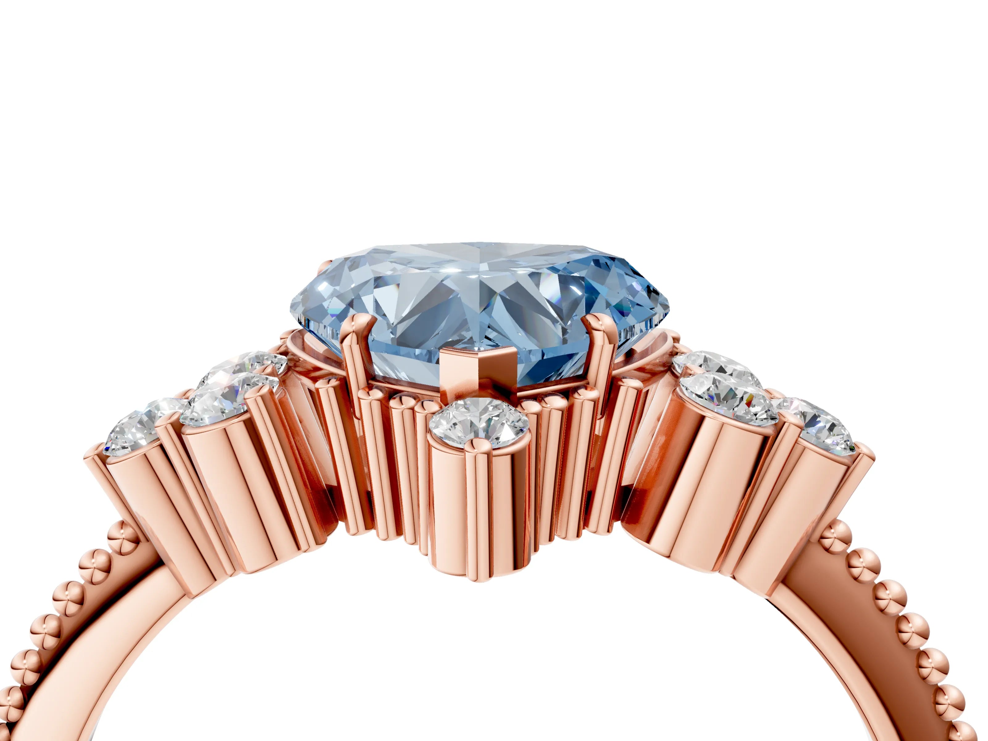 Rose gold Fancy Blue Heart Cut Brilliant Diamond with Cluster Setting on a Beaded Band and Four-Prong Setting_4