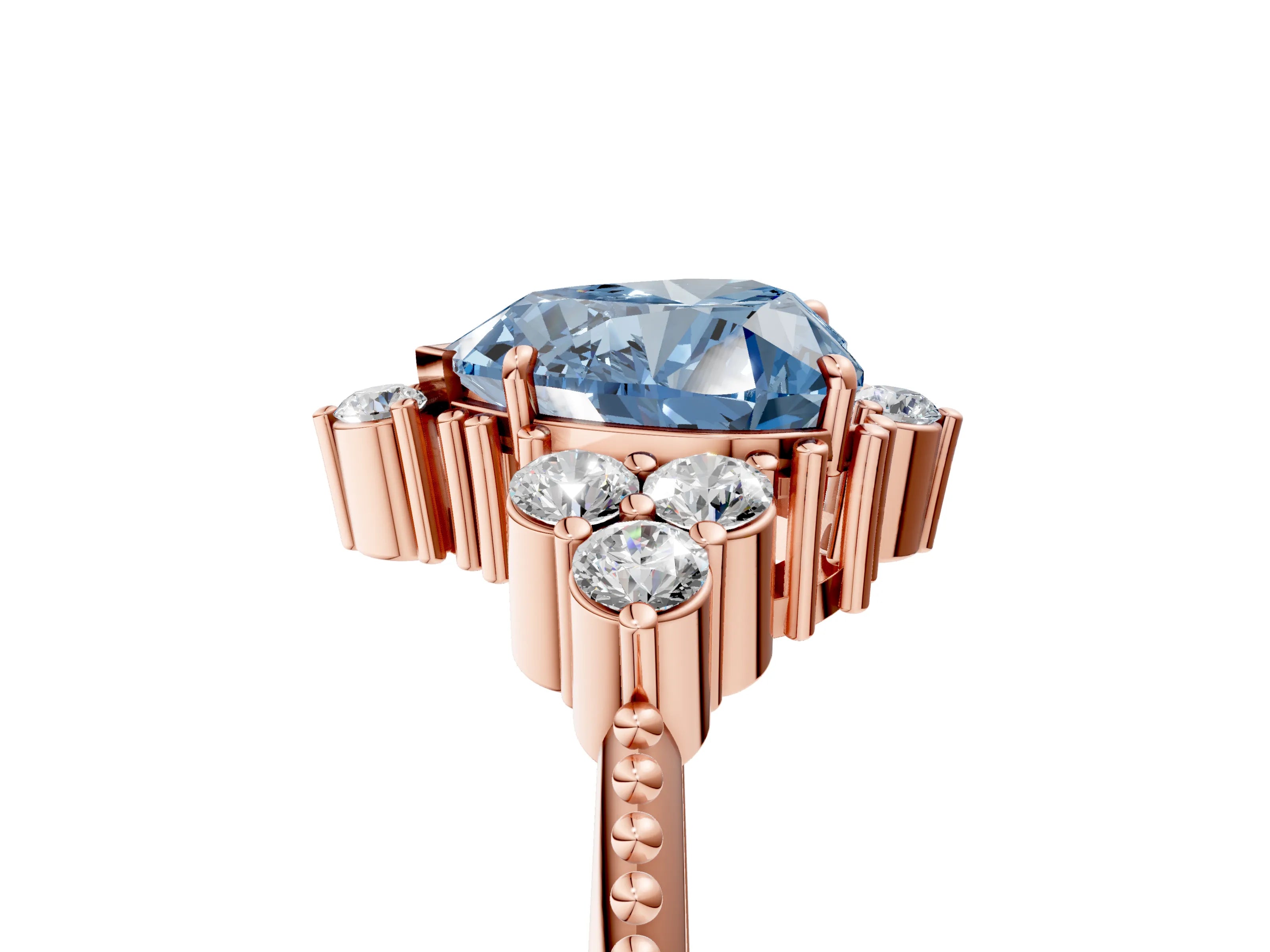 Rose gold Fancy Blue Heart Cut Brilliant Diamond with Cluster Setting on a Beaded Band and Four-Prong Setting_5