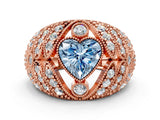 Rose gold Fancy Blue Heart Cut Brilliant Halo Pave Diamond Milgrain Ring