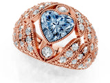 Rose gold Fancy Blue Heart Cut Brilliant Halo Pave Diamond Milgrain Ring_1