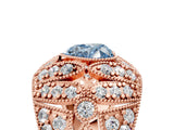 Rose gold Fancy Blue Heart Cut Brilliant Halo Pave Diamond Milgrain Ring_5