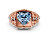 Rose gold Fancy Blue Heart Cut Brilliant Milgrain Filigree Diamond Ring with Square Prong Setting