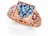 Rose gold Fancy Blue Heart Cut Brilliant Milgrain Filigree Diamond Ring with Square Prong Setting_1
