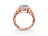 Rose gold Fancy Blue Heart Cut Brilliant Milgrain Filigree Diamond Ring with Square Prong Setting_3