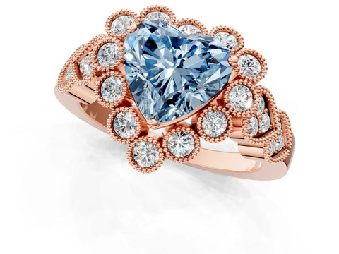 Rose gold Fancy Blue Heart Cut Brilliant Milgrain Pave Heart Band Solitaire Ring_1