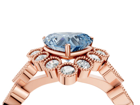 Rose gold Fancy Blue Heart Cut Brilliant Milgrain Pave Heart Band Solitaire Ring_4
