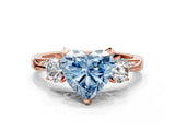 Rose gold Fancy Blue Heart Cut Brilliant Three-Stone Diamond Ring with Pavé Band and Four-Prong Setting_3