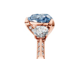 Rose gold Fancy Blue Heart Cut Brilliant Three-Stone Diamond Ring with Pavé Band and Four-Prong Setting_8