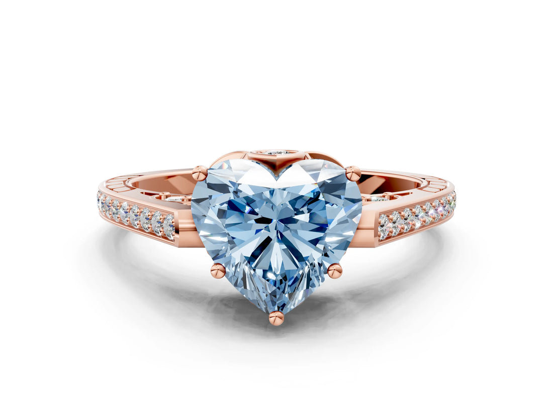 Rose gold Fancy Blue Heart  Cut Cathedral Pave Diamond Engagement Ring with Six-Prong Setting_31