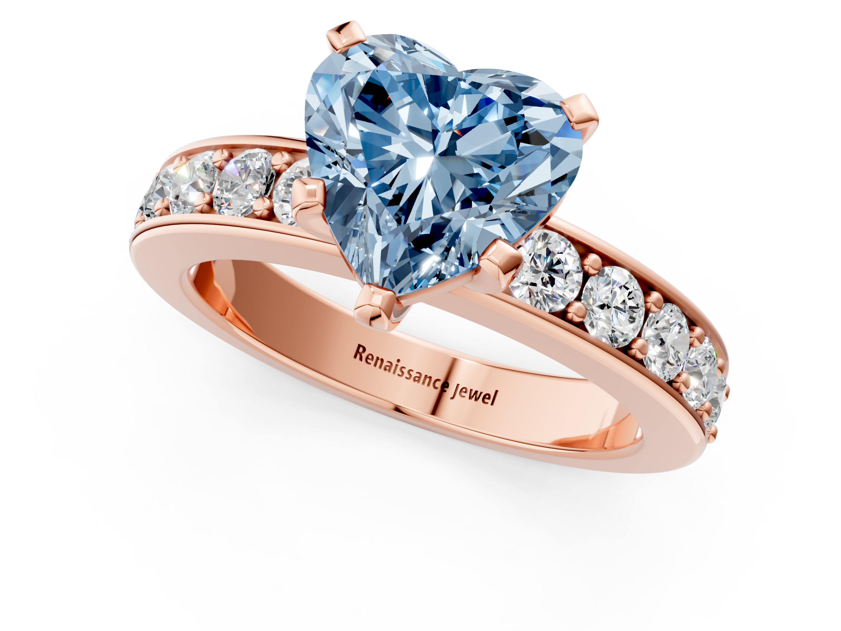 Rose gold Fancy Blue Heart  Cut Channel Set Diamond Engagement Ring with Four-Prong Setting_178