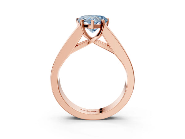 Rose gold Fancy Blue Heart Cut Cut Channel Set Solitaire Ring with Four-Prong Setting