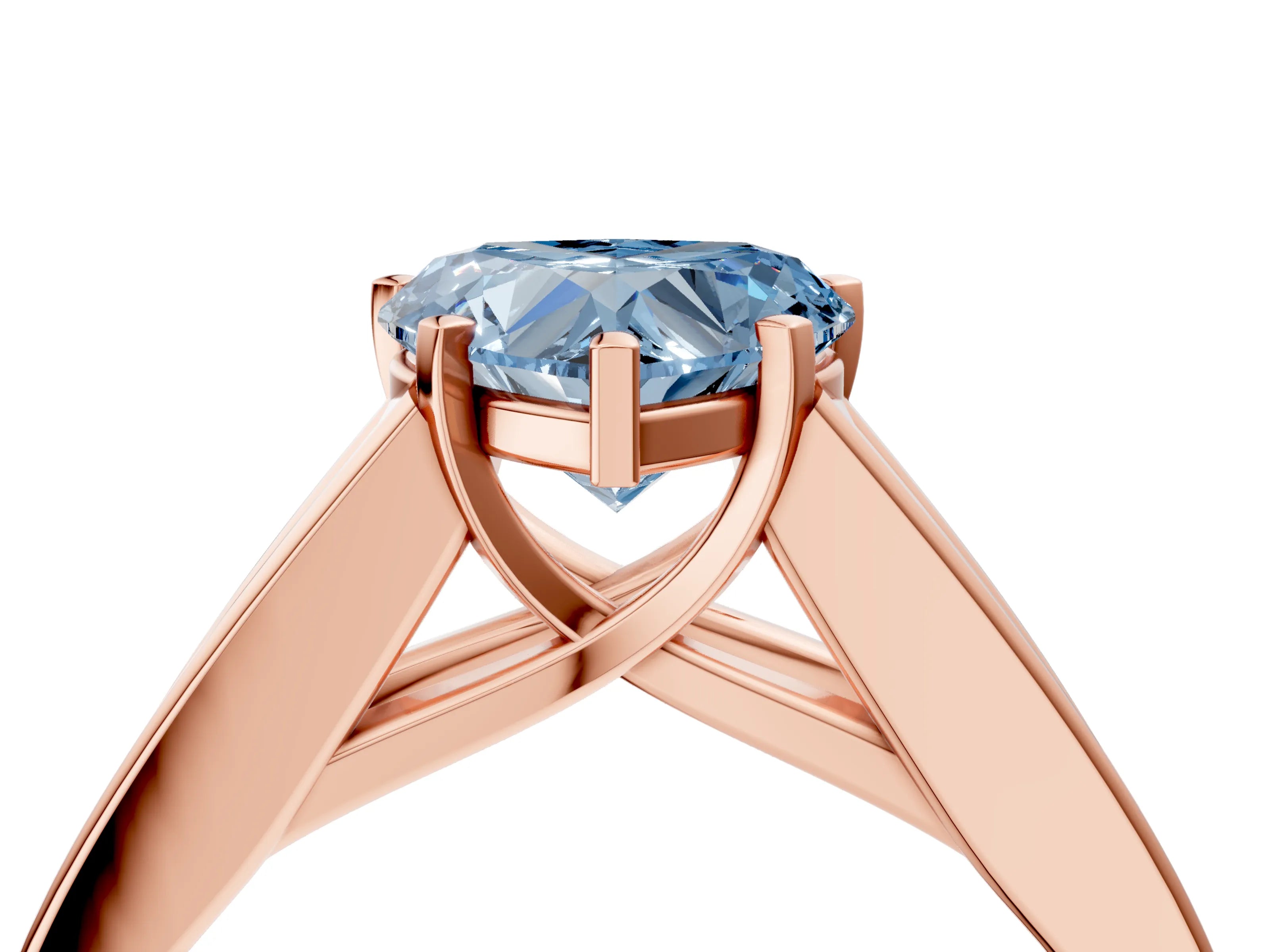 Rose gold Fancy Blue Heart Cut Cut Channel Set Solitaire Ring with Four-Prong Setting_4