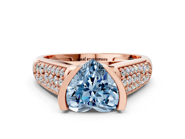 Rose gold Fancy Blue Heart Cut Diamond Channel Set Pave Band with Tension Prong Setting