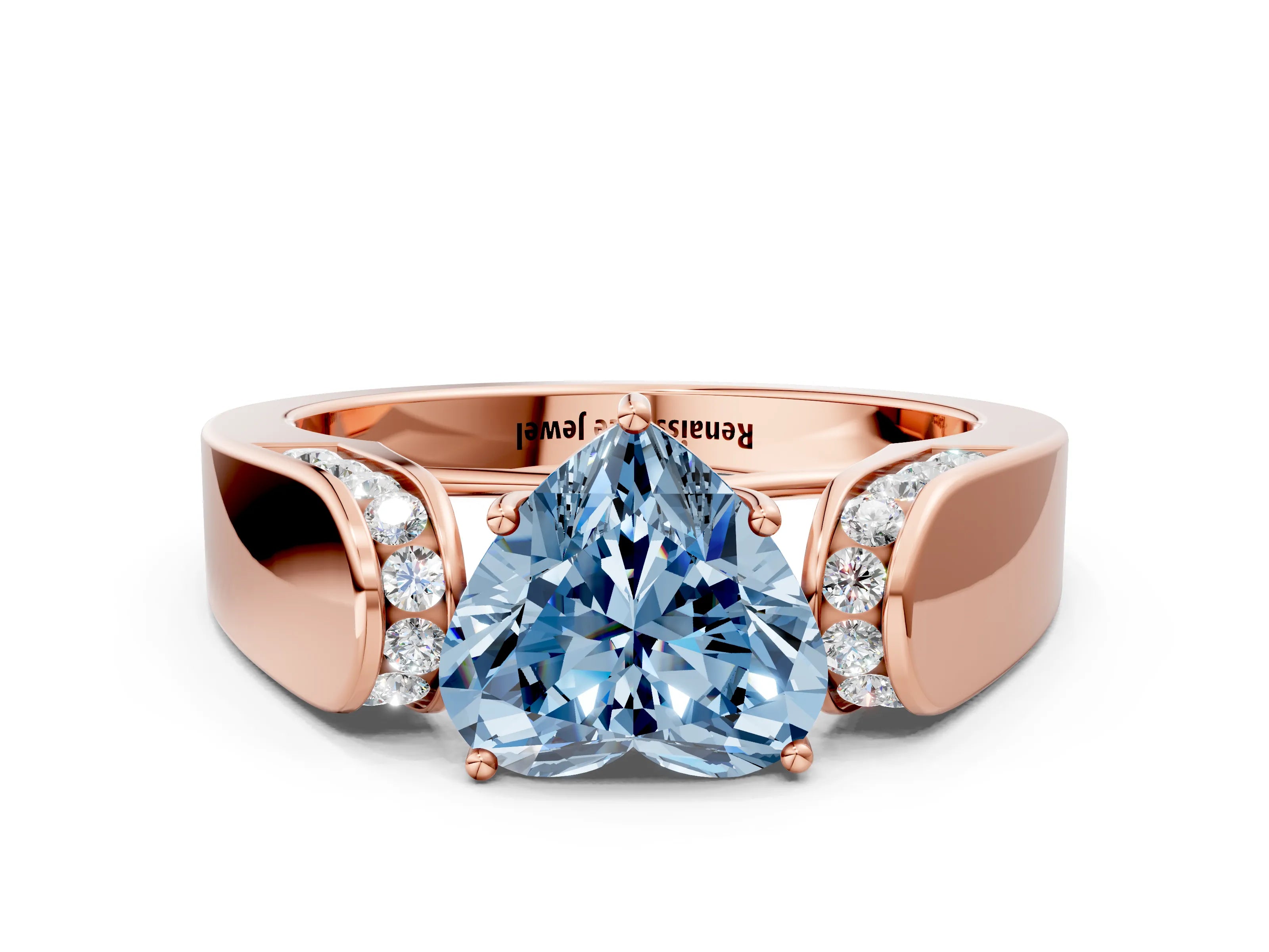 Rose gold Fancy Blue Heart Cut Cut Diamond Channel Set Solitaire Ring with Four-Prong Setting