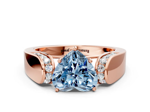 Rose gold Fancy Blue Heart Cut Cut Diamond Channel Set Solitaire Ring with Four-Prong Setting