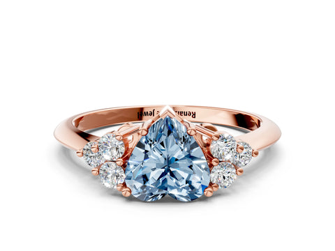 Rose gold Fancy Blue Heart Cut Cut Diamond Cluster Ring with Solitaire Band and Four-Prong Setting_12