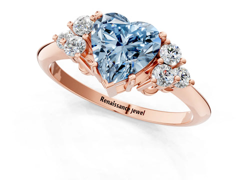 Rose gold Fancy Blue Heart Cut Cut Diamond Cluster Ring with Solitaire Band and Four-Prong Setting_13