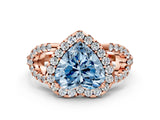 Rose gold Fancy Blue Heart Cut Cut Diamond Halo Engagement Ring with Open Split Pavé Band