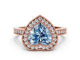 Rose gold Fancy Blue Heart Cut-Cut Diamond Halo Engagement Ring with Pave Band and Prong Setting