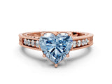 Rose gold Fancy Blue Heart Cut Cut Diamond Milgrain Pave Band Four-Prong Setting Ring_3
