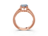 Rose gold Fancy Blue Heart Cut Cut Diamond Milgrain Pave Band Four-Prong Setting Ring_6