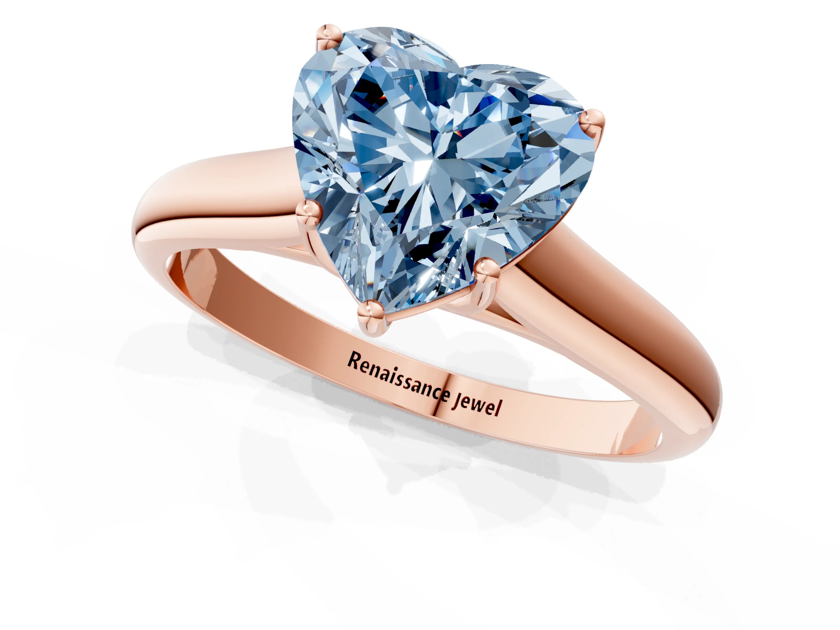 Rose gold Fancy Blue Heart Cut Cut Diamond Solitaire Engagement Ring with Tapered Plain Band and Four-Prong Setting_1