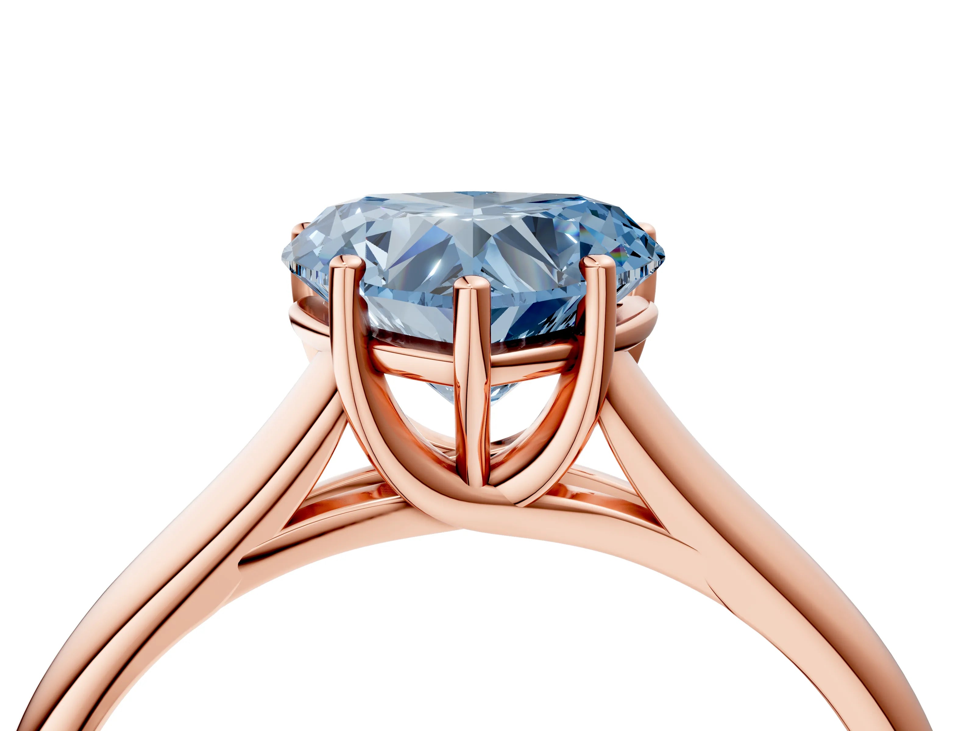 Rose gold Fancy Blue Heart Cut Cut Diamond Solitaire Engagement Ring with Tapered Plain Band and Four-Prong Setting_4