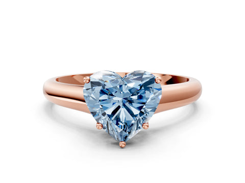 Rose gold Fancy Blue Heart Cut Cut Diamond Solitaire Engagement Ring with Tapered Plain Band and Four-Prong Setting