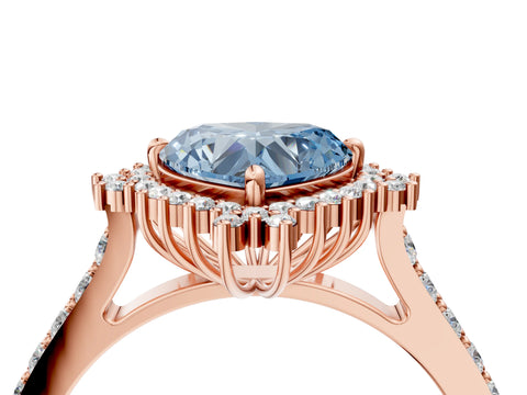 Rose gold Fancy Blue Heart Cut Cut Diamond Sunburst Halo Engagement Ring with Pavé Band_4