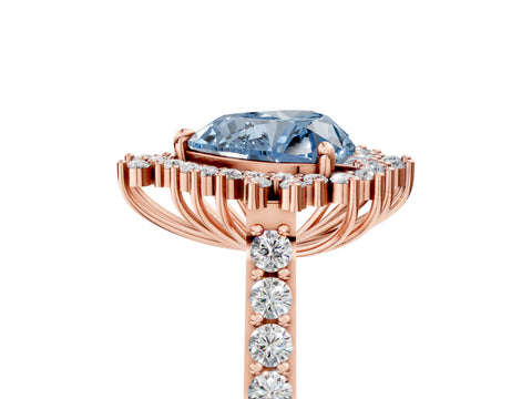 Rose gold Fancy Blue Heart Cut Cut Diamond Sunburst Halo Engagement Ring with Pavé Band_5