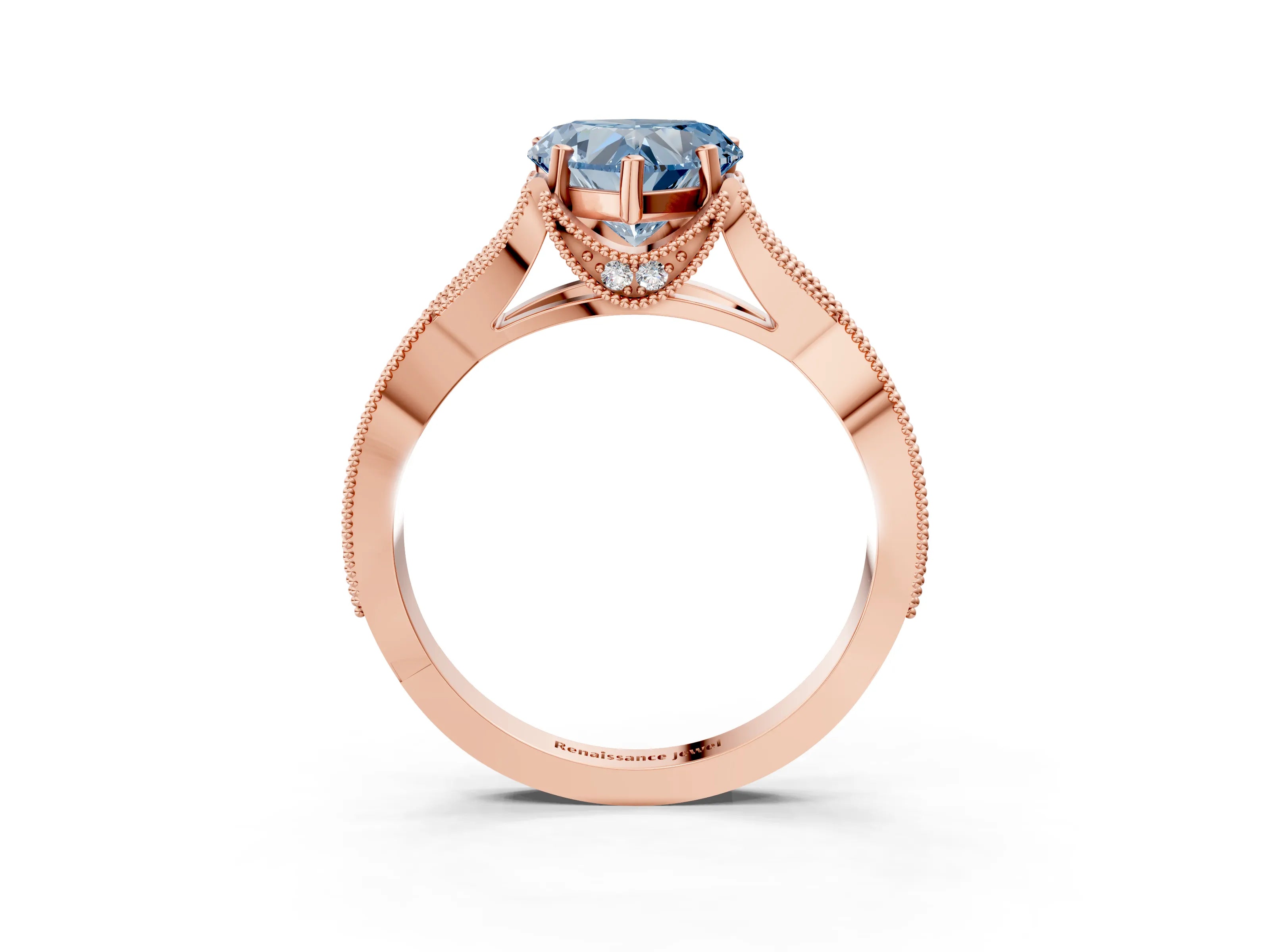 Rose gold Fancy Blue Heart Cut Cut Diamond Twisted Band with Milgrain Pave Setting and Four-Prong Setting_3
