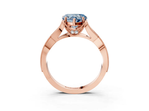 Rose gold Fancy Blue Heart Cut Cut Diamond Twisted Band with Milgrain Pave Setting and Four-Prong Setting_3