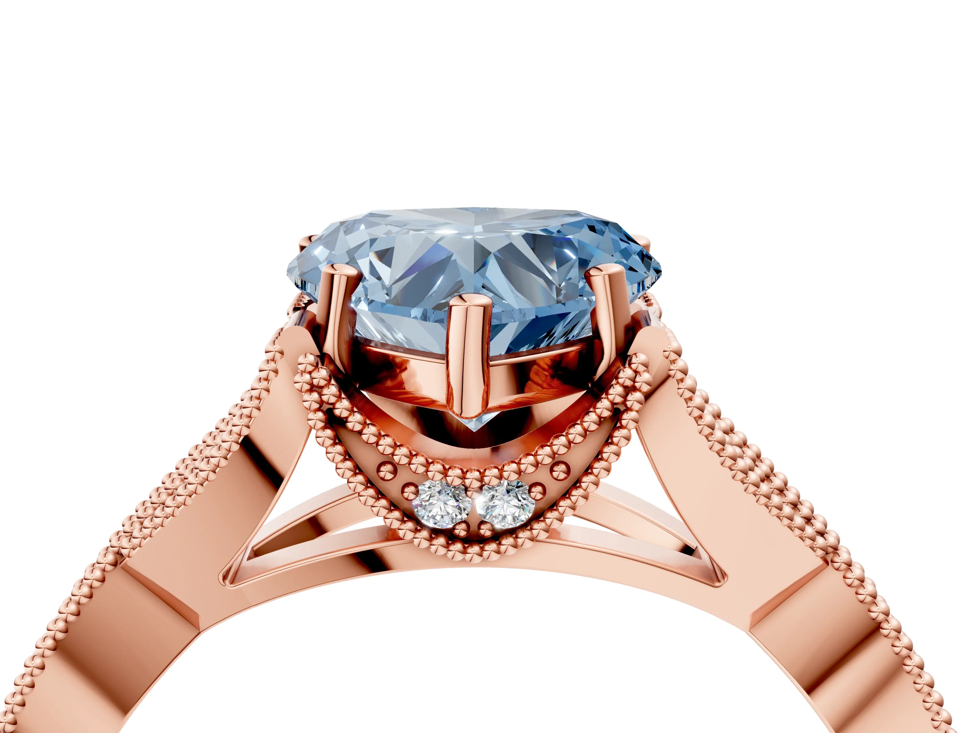 Rose gold Fancy Blue Heart Cut Cut Diamond Twisted Band with Milgrain Pave Setting and Four-Prong Setting_4