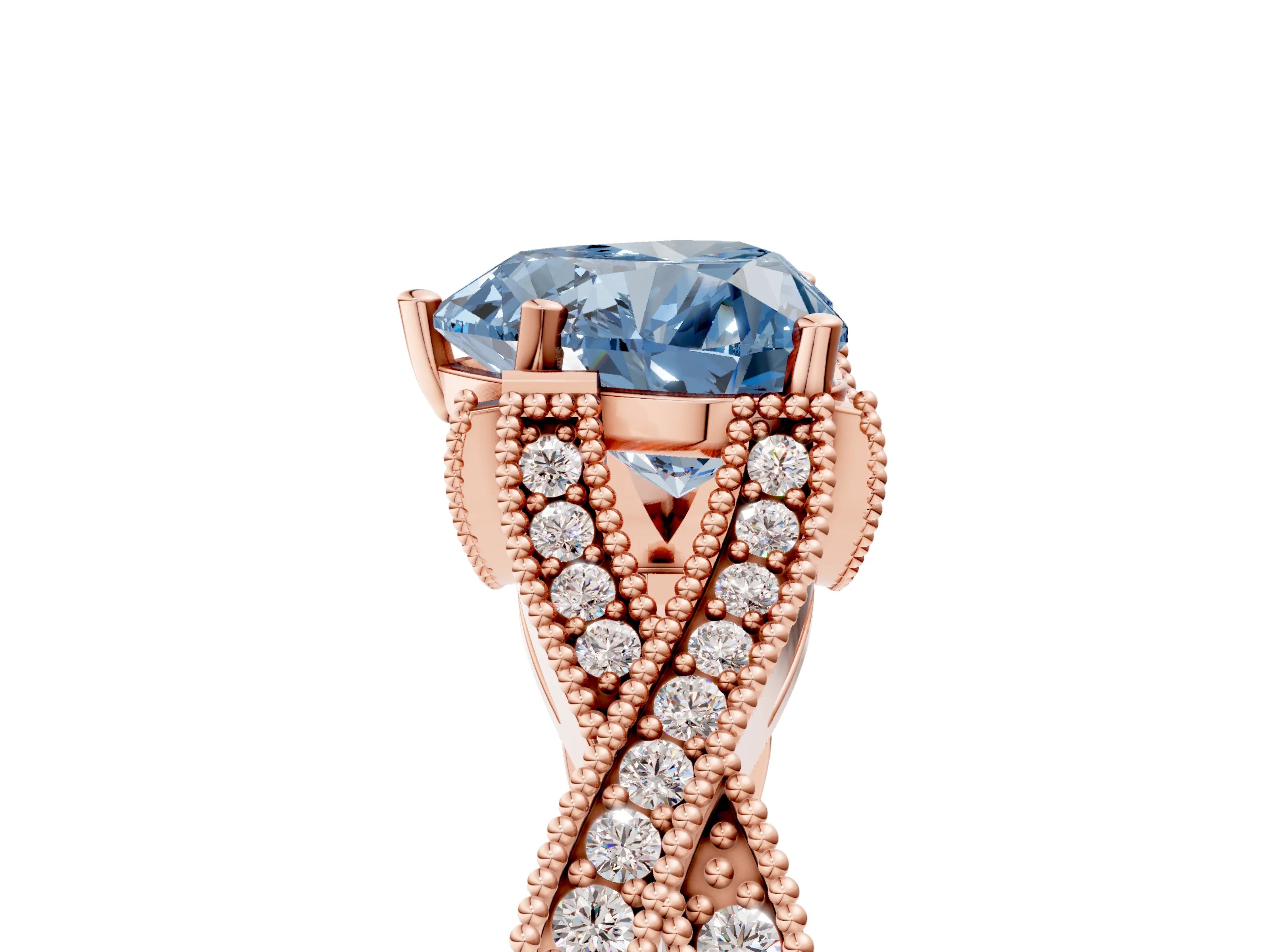 Rose gold Fancy Blue Heart Cut Cut Diamond Twisted Band with Milgrain Pave Setting and Four-Prong Setting_5