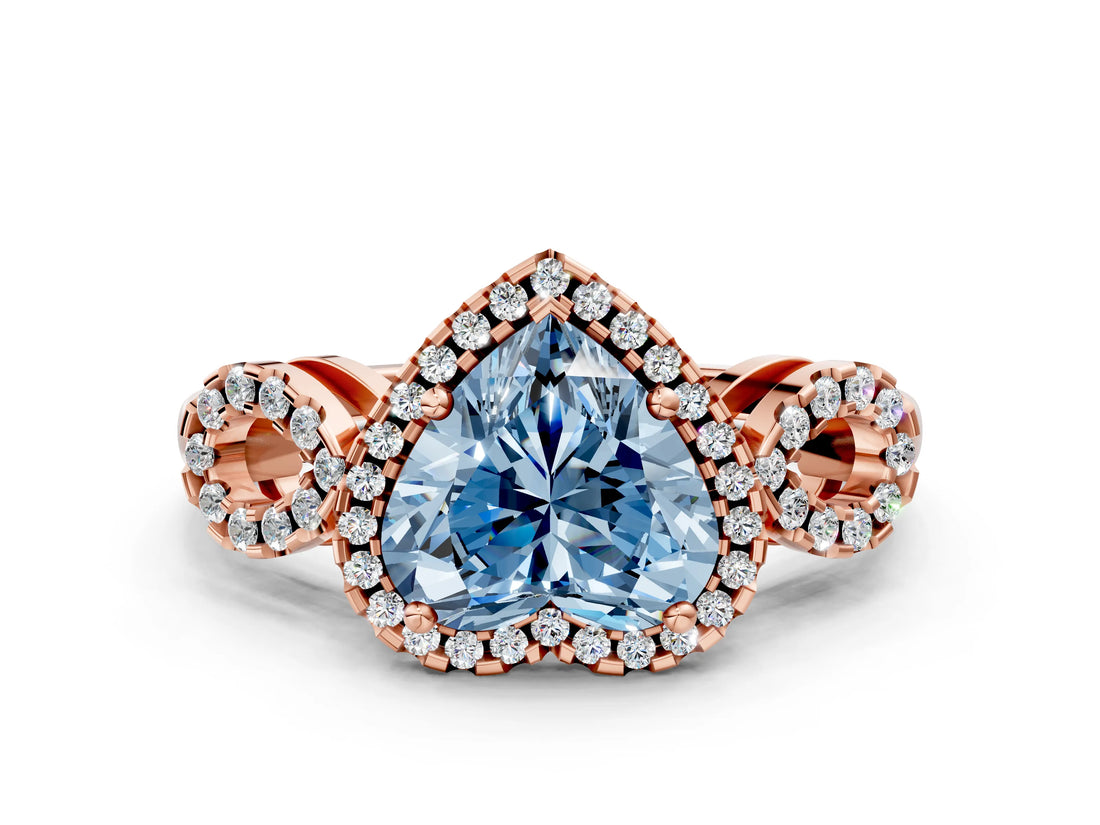 Rose gold Fancy Blue Heart Cut Cut Halo Diamond Infinity Band with Four-Prong Setting