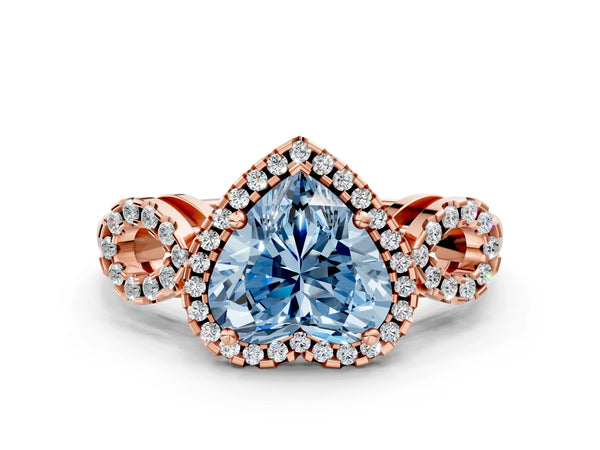 Rose Gold Heart-Shaped Pave Infinity Halo Engagement Ring Setting for Fancy Blue Center