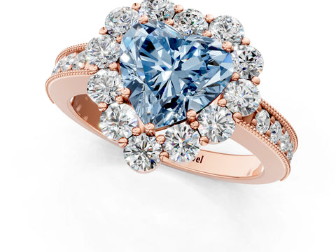 Rose gold Fancy Blue Heart Cut Cut Halo Diamond Pavé Engagement Ring with Milgrain Detailing_1